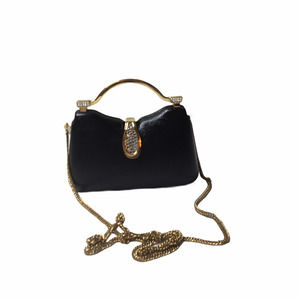 Black Evening Bag Gold Tone  Rhinestone Accents